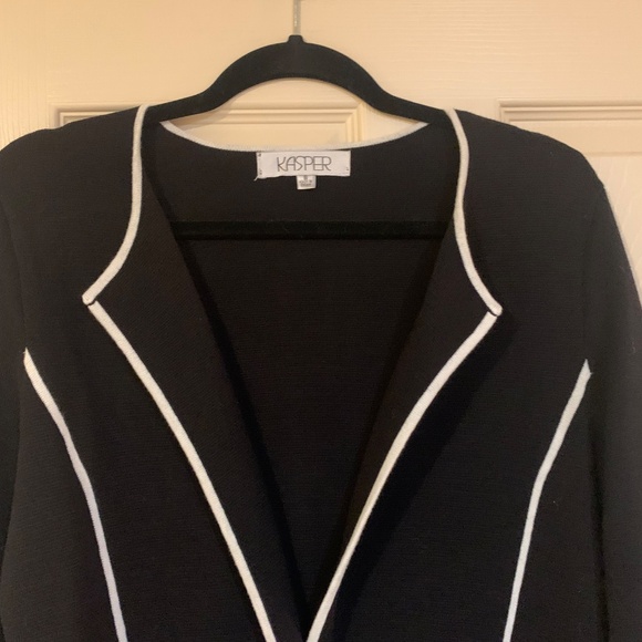 Kasper Black/White Long Cardigan Sweater sz S - Picture 3 of 6
